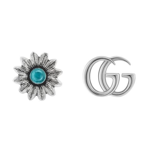 New Gucci Mismatched Interlocking G & Flower Studs - 925 Silver - Picture 7 of 10